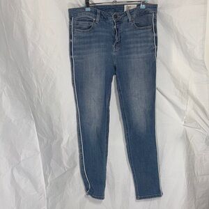 Classic Blue Skinny Jeans for Women With White Pin Stipe On Outer Side Seams